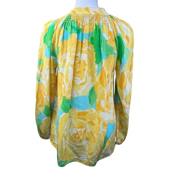 Lilly Pulitzer Sunglow Yellow Floral Silk Elsa Blouse Size M Medium - Picture 9 of 12